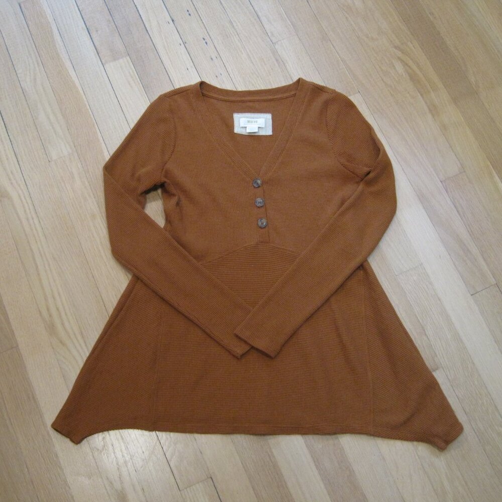 Anthropologie Maeve Eliza Henley Babydoll Tunic Size XS Burnt Orange Waffleknit - Picture 5 of 8